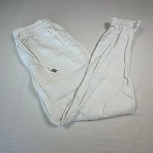 Athleta White Linen Blend Jogger Pants Drawstring Waist Elastic‎ Cuffs Casual 4